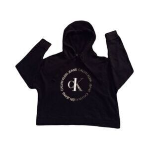 Calvin Klein Jeans Black Cropped Hoodie White Logo Size XL